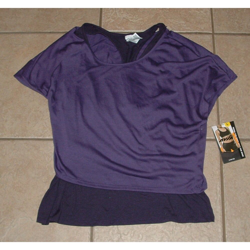 NEW NWT Dark Purple Sz Large (12-14) Soft Stretchy Layered 2 in 1 Tank Top AVIA